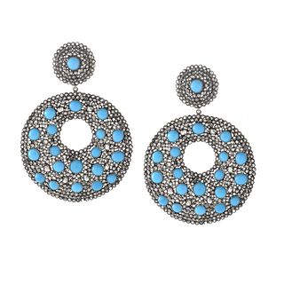 Turquoise, Diamond and Silver Earrings