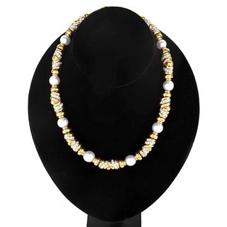 Diamond, Pearl and 18K Necklace