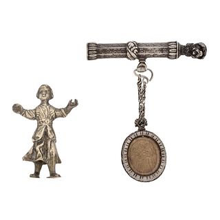 Spanish Colonial Silver Pendant & Figure