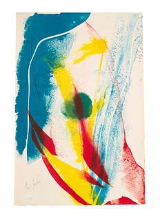 Jenkins, Paul o.T. (abstrakte Komposition). Farblithographie auf chamoisfarbenem BFK Rives. 37,5 x 25 cm (37,5 x 25 cm). Signiert und nummeriert. - Se