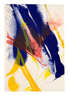 Jenkins, Paul o.T. (abstrakte Komposition). Farblithographie auf chamoisfarbenem BFK Rives. 37,5 x 25 cm (37,5 x 25 cm). Signiert und nummeriert. - We