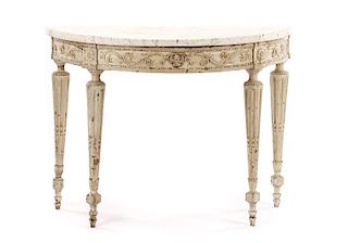 18th C. Distressed Console Table w/ White Marble