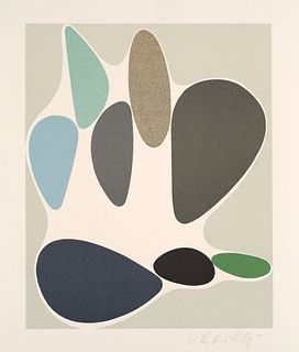 Vasarely, Victor Sauzon. 1972. Farblithographie auf chamoisfarbenem Vélin. 31,2 x 25 cm (48 x 41,5 cm). Signiert. - Mit einer schwachen Atelierspur im