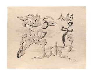 Götz, Karl Otto o.T. 1946. Kreidezeichnung mit Frottage auf Papier. 28,9 x 36,5 cm. Signiert und datiert. - Ganz zart gebräunt im ehemaligen Passepart