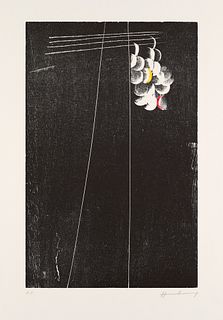 Hartung, Hans H-1973-20. 1973. Holzschnitt mit Poichoir überarbeitet und auf chamoisfarbenem BFK Rives. 38,5 x 25 cm (65 x 50,5 cm). Signiert, betitel