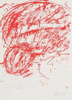 Prachensky, Markus o.T. (Komposition in Rot). 1966. Lithographie auf cremefarbenem Papier. 56,5 x 41 cm (59 x 42 cm). In Graphit signiert, datiert und