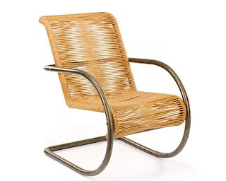 Modernist Cantilever Chair w/Woven Back & Seat