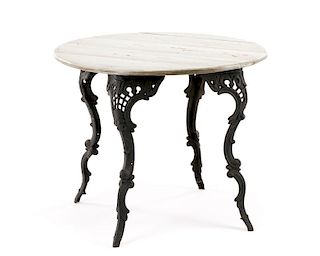 Circular Painted Rustic Table with Cast Iron Legs