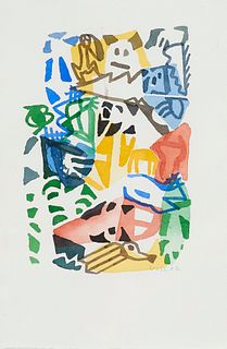 Voss, Jan o.T. (Abstrakte Komposition). 2002. Aquarell auf Bütten. 28 x 19 cm. Signiert und datiert. Punktuell auf Unterlage montiert und im cremefarb