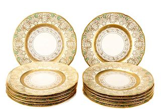 12 Royal Bavarian Gilt & Green Cabinet Plates