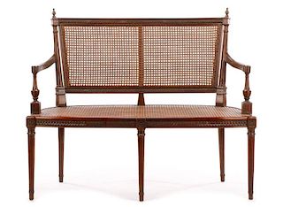 French Louis XVI Style Caned Settee, 20th C.