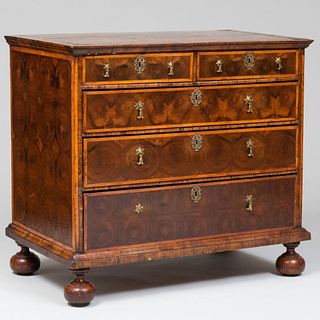 Fine William and Mary Olive Wood Oyster Veneered Chest of Drawers
