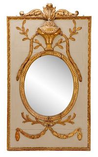 French Painted and Parcel Gilt Trumeau Mirror