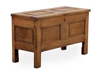 Continental Oak Carved Coffer Trunk, Dated 1802