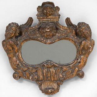 Italian Rococo Polychrome Giltwood Mirror