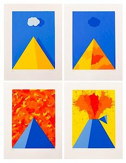 Per Arnoldi, 4 Signed Serigraphs, Volcano Eruption