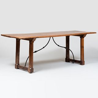 Charles II Style Oak and Walnut Wrought-Iron Refectory Table