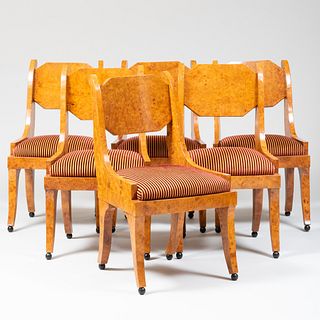 Set of Six Russian Neoclassical Style Burl Birch Side Chairs