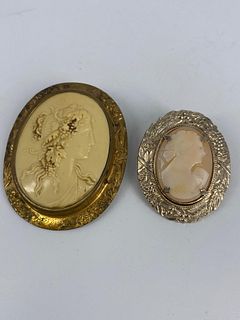 Two Vintage - Retro Age Cameo Pins