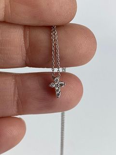 18kt White Gold Diamond Cross Pendant & Chain