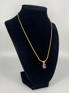 14kt Yellow Gold Necklace With A Gold & Amethyst Slide Pendant