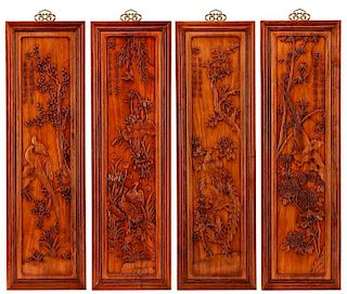 Chinese Hardwood Panels Depicting Four Seasons