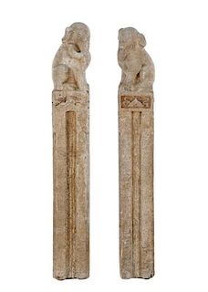Pair, 19th C. Chinese Limestone Hitches, Elephants
