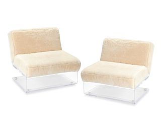 A pair of Lucite and shearling chairs, by Martyn Lawrence Bullard