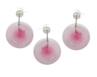 Three pink glass and chrome wall sconces
