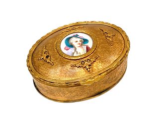 Antique French Bronze Box with Porcelain Plaque