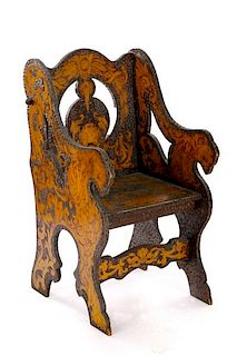 Pyrographic & Chip Carved Lion Throne Chair