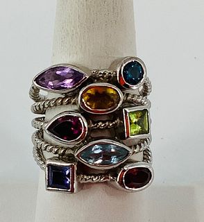 Eye Catching Sterling Silver & Multi-Colored Gemstone Ring