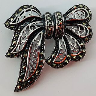 Sterling Silver & Marcasite Bow Pion