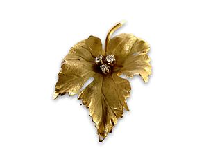 Antique Gold and Diamond Leaf Pin
