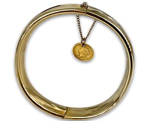 Gold Filled Bracelet With an Antique U.S. Gold Coin Pendent