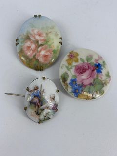 Three Painted Porcelain Pins