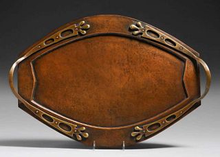 WMF German Hammered Copper & Brass Oval Serving Tray c1905