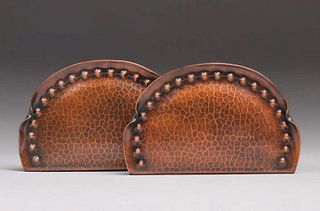 Roycroft Hammered Copper Repousse Dot Bookends c1920s