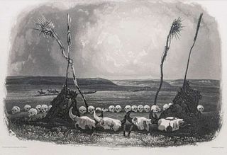 Karl Bodmer Engraving "Offering of the Mandan Indians" c1840