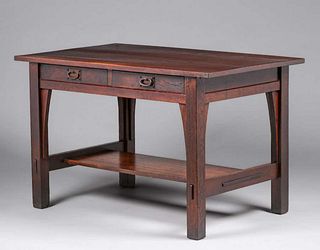 Gustav Stickley Two-Drawer Library Table c1912