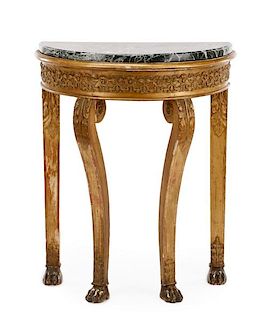 Marble Top & Carved Gilt Wood Demilune Console