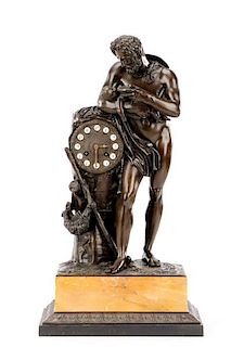 French Bronze Figural Clock, Man with Child