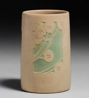Overbeck Pottery Hand-Carved Cylinder Vase after 1915