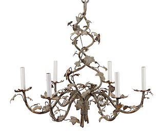 Gray Painted Iron Six-Light Chandelier, 20th C.
