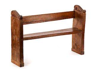 Rustic Hand Carved Walnut Plank Seat Bench, 18th C