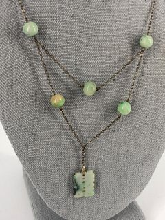 Brass Necklace with Jade Stone Pendant and Beads