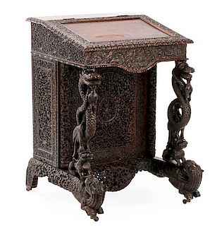 Fine Anglo Indian Carved Rosewood Davenport Desk