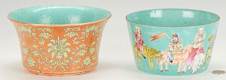 Two (2) Chinese Turquoise Glazed Bowls, incl. Immortals