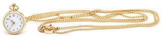 14K Gold & Gemstone French Pocket Watch & Chain