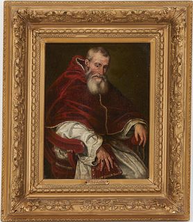 Italian School Oil on Canvas Portrait of Pope Paul III, after Paris Bordone